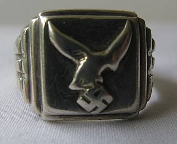 SILVER GERMAN LUFTWAFFE RING WW2 - MARKINGS ON THE INSIDE OF RING - ORIGINAL