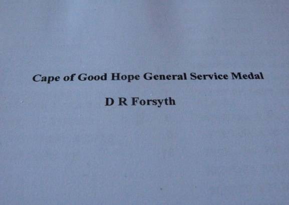 CAPE OF GOOD HOPE GENERAL SERVICE MEDAL ROLL - SPIRAL BOUND - PHOTOCOPIED - 79 PAGES