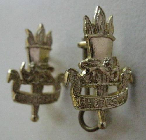 RHODESIAN EDUCATION CORPS PAIR OF MESS DRESS COLLAR BADGES 1960'S - '70S - LUGS INTACT