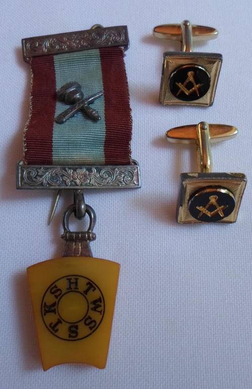 FREEMASON MEDAL- SILVER MARKED- & CUFF LINK SET