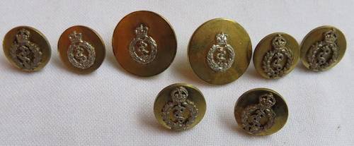ROYAL MEDICAL CORPS BI-METAL TUNIC BUTTONS-KINGS & QUEENS CROWN-2X LARGE 19MM-6X SMALL 14MM