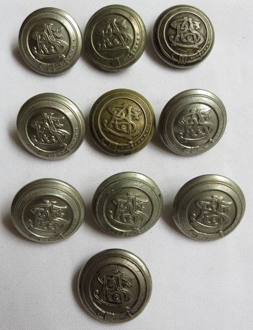 OLD SA RAILWAYS LARGE WHITE METAL TUNIC BUTTONS-10 IN TOTAL-DIAMETER 28MM