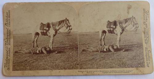 BOER WAR STEREO VIEW CARD-INCIDENTS OF THE GREAT MARCH TO BLOEMFONTEIN