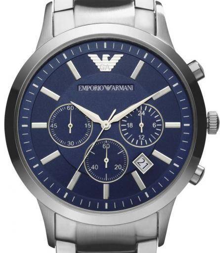 EMPORIO ARMANI**RETAIL R7419.00**BLUE SUNRAY DIAL CHRONOGRAPH WATCH ##BRAND NEW-NO BOX##