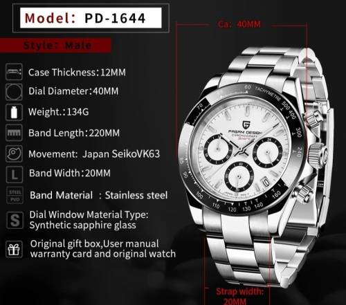 L@@K!! Pagani Design-Sapphire Crystal Speedway Seiko Chrono VK63 Mvt.