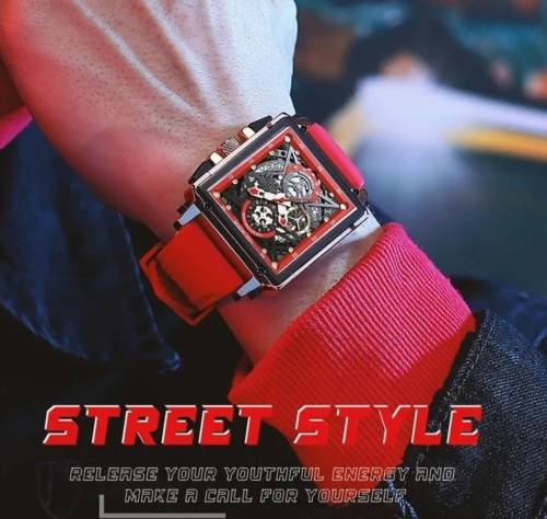 Spectacular Lige Ferrari Red Hollow Racing Wheel Sport Chronograph Gents watch!!