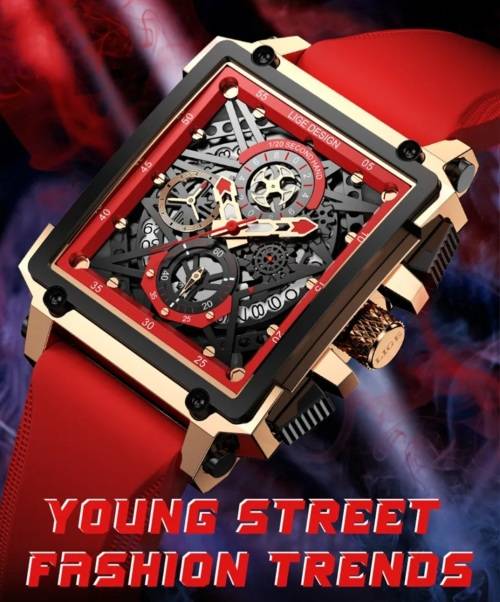 Spectacular Lige Ferrari Red Hollow Racing Wheel Sport Chronograph Gents watch!!