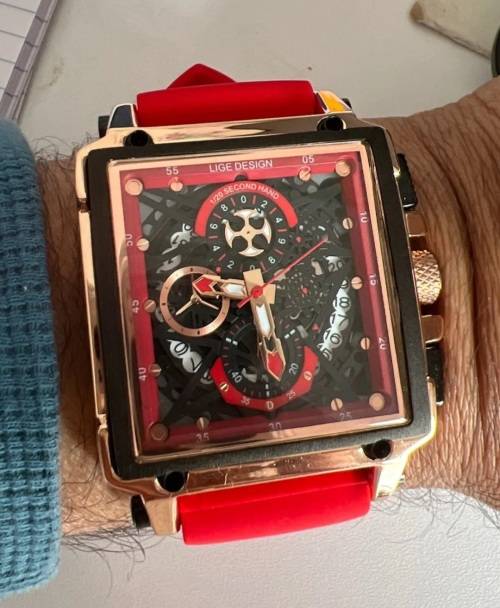 Spectacular Lige Ferrari Red Hollow Racing Wheel Sport Chronograph Gents watch!!