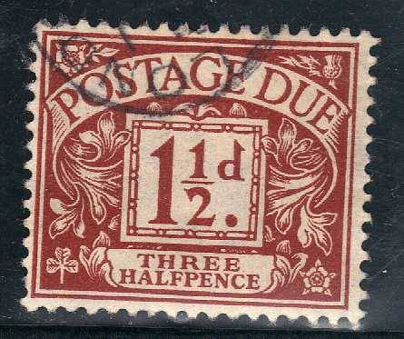 GREAT BRITAIN 1914 POSTAGE DUE 1,5d V.F.U. SG D3. W/MARK SIMPLE CYPHER. CAT 20 POUNDS.