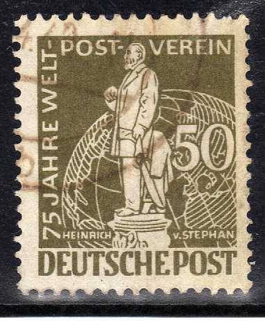 GERMANY BERLIN 1949 75th ANNIV UPU. 50pf OLIVE V.F.U. SG B57. CAT 60 POUNDS.