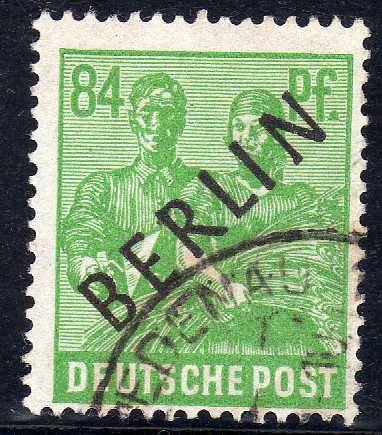 GERMANY BERLIN 1948 BERLIN OVERPRINT 84pf GREEN V.F.U. SG B16. CAT 120 POUNDS.