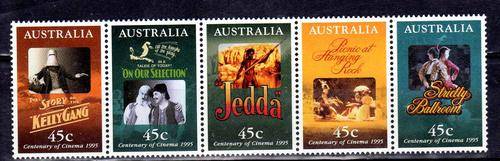 AUSTRALIA 1995 "CINEMA CENTENARY" STRIP OF 5 U.M.M. SG 1530-34. CAT 5,50 POUNDS.