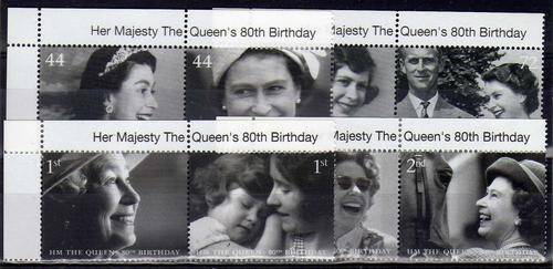 GREAT BRITAIN 2006 "80th BIRTHDAY QE II" SET OF 8 UMM. SG 2620-27. CAT 6,70 POUNDS.