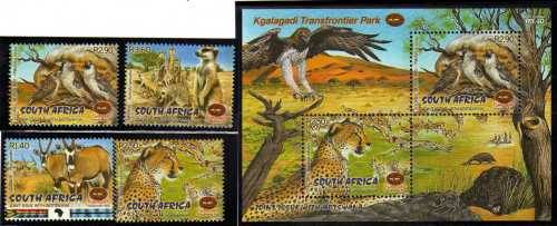 SOUTH AFRICA 2001 "KGALAGADI NATIONAL PARK" SET OF 4 & MINI SHEET UMM. SG 1315-1319. CAT 5 POUNDS.