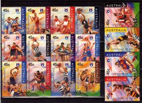 AUSTRALIA 1996 "CENTENARY OF FOOTBALL LEAGUE" SET OF 16 VFU. SG 1606-21. CAT 14,40 POUNDS.