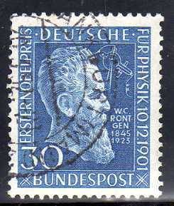 GERMANY 1951 "50 ANNIV AWARD NOBEL PHYSICS PRICE TO RONTGEN" VERY FINE USED. SG 1073. CAT 22 POUNDS.