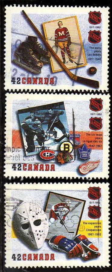 CANADA 1992 "75TH ANNIV ICE HOCKEY LEAGUE" SET OF 3 VFU. SG 1516-18. CAT 5,25 GBP.