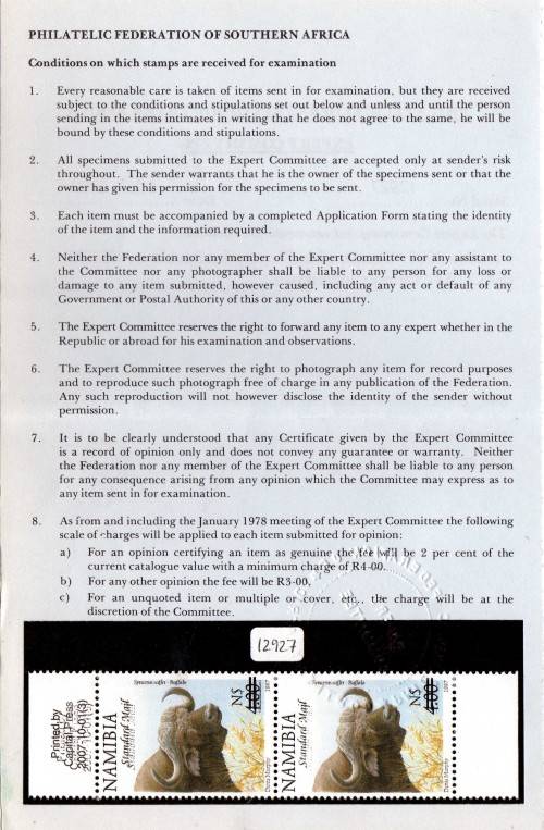 NAMIBIA 2007 N$4 BUFFALO OVPT "Standard Mail" UMM VERT PAIR VARIETY OVPT DOUBLE CERTIFIED. SACC 581a