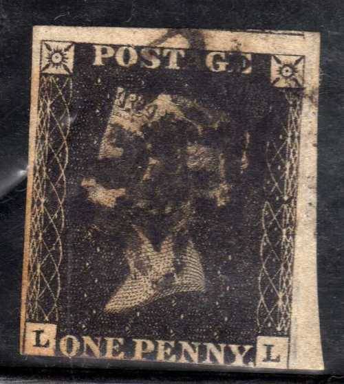 GREAT BRITAIN 1840 1d BLACK 3 GOOD MARGINS. HEAVY BLACK MALTESE CROSS. SG 2. CAT 375 POUNDS.