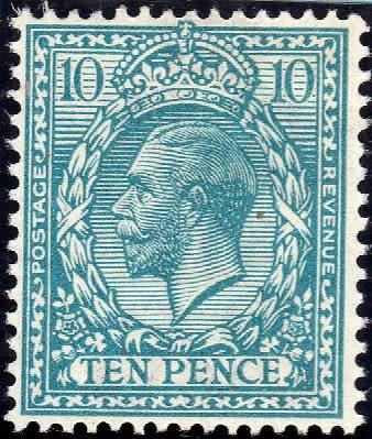 GREAT BRITAIN 1912-24 KGV DEFIN 10d TURQUOISE-BLUE LMM. SG 394. CAT 22 POUNDS.