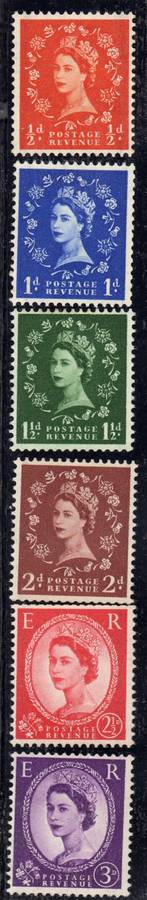 GREAT BRITAIN 1957 GRAPHITE LINED SET OF 6 UMM. SG 561-66. CAT 12 POUNDS.