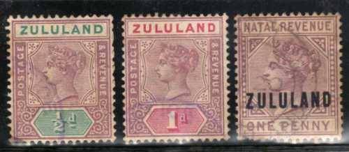 ZULULAND 3 STAMPS ALL VERY FINE USED. SACC 14, 15 & 24. CAT R155. (SACC 2019-20)
