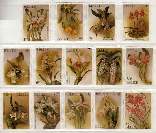 BELIZE 1987 ORCHIDS SET OF 14 + 2 M/S MINT BUT SOME PAPER ADHESION. SG 1009-1023. CAT 30 POUNDS.