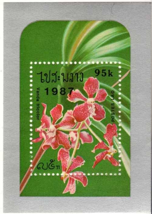 LAOS 1987 ORCHIDS SET OF 7 & MINI SHEET LMM. SG 1004-1011. CAT 7 POUNDS.