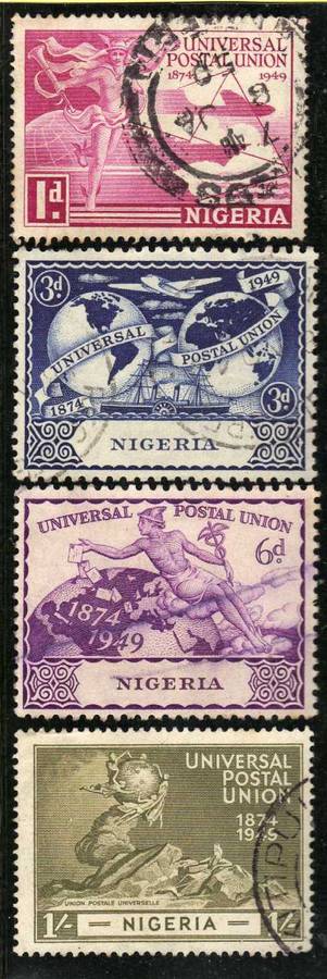 NIGERIA 1949 UPU CENT SET OF 4 FINE - VERY FINE USED. SG 64-67. CAT 9 POUNDS. (2018)