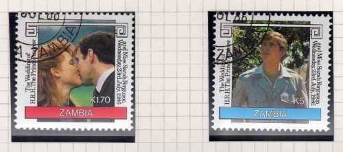 ZAMBIA 1986 ROYAL WEDDING SET OF 2 VFU. SG 458-9. CAT 1,75 POUNDS. (2014)