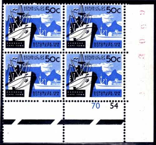 SOUTH AFRICA 1963-67 DEFINITIVE W/MARK RSA 50c CONTROL BLOCK OF 4 UMM. SACC 234. CAT R2000 (2019/20)