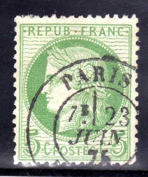 FRANCE 1870 "CERES" DEFIN 5c GREEN VERY FINE USED. SG 192. CAT 13 POUNDS.