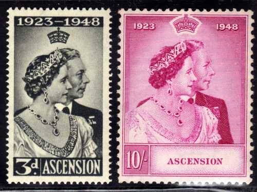 ASCENSION 1948 SILVER WEDDING SET OF 2 LIGHTLY MOUNTED MINT. SG 50-51. CAT 50 POUNDS. (2018)