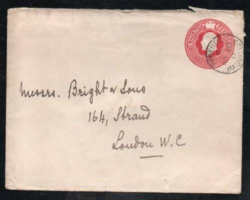 Mauritius 1913 KEVII 6c postal stationery envelope with "PHOENIX" cancel and backstamped. Scarce!!