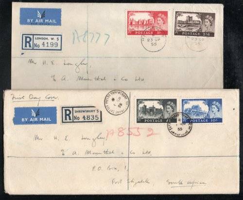 Great Britain 1955 QEII high value def on 2 plain fdc's 1/9/55 & 23/9/55. SG 536-539. Cat £1500