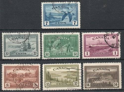 Canada 1946 Peace Re-conversion set of 7 very fine used. SG 401-407. Cat £17 (2018)