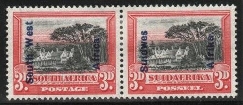South West Africa 1926-27 Pictorials of SA ovpt 3d black and red mm pair. SACC 76. Cat R140.