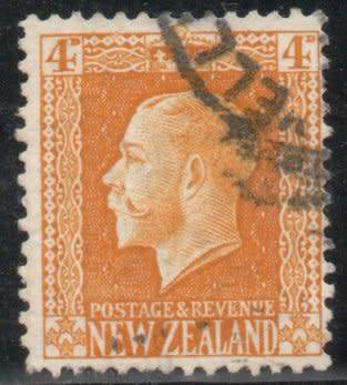 New Zealand 1915 definitive 4d yellow perf 14 x 13½ very fine used. SG 421. Cat £60 (2022)