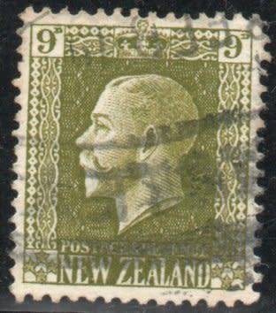 New Zealand 1915 Definitive 9d sage green perf 14 x 14½ fine used. SG 429e. Cat £32 (2022)