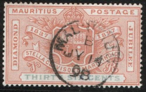 Mauritius 1898 Diamond Jubilee 36c orange and ultramarine vfu. SG 133. Cat £29 (2022)