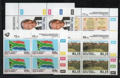 South Africa 1994 Mandela Inauguration set of 4 in control blocks umm SACC 862-5. Cat R300 (2019-20)