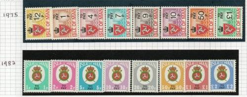 Isle of Man 1975 and 1982 Postage due sets unmounted mint. SG D9-D24. Cat £10 (2013)