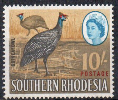 Southern Rhodesia 1964 QEII Definitive 10/- Guineafowl mounted mint. SACC 106. Cat R400 (2023-25)