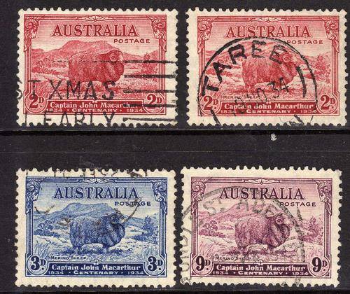 AUSTRALIA 1934 DEATH CENT OF CAPT MACARTHUR SET OF 4 VFU