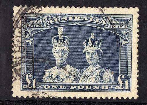 AUSTRALIA 1937 DEFINITIVE 1 POUND FINE USED SG 178. CV 35 POUNDS