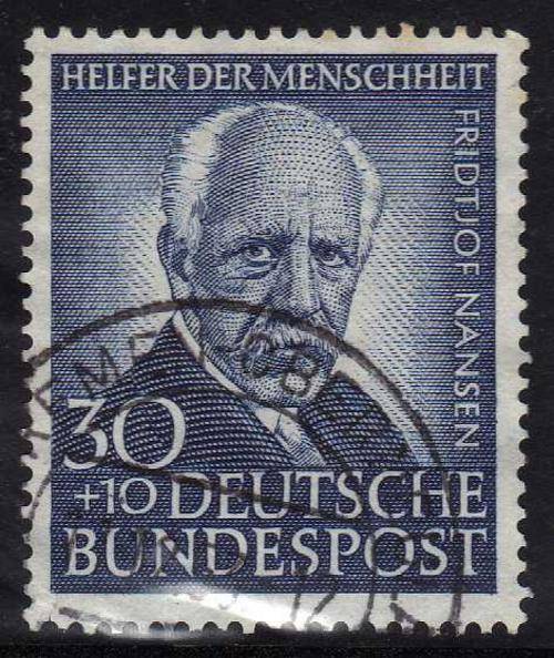 GERMANY WEST 1953 HUMANITARIAN RELIEF FUND 30 + 10 PF FINE USED. MI 176. CAT 90 EURO