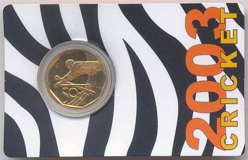 2003 Cricket, 50c SAM Proof coin, minted on Oom Paul, in original packaging