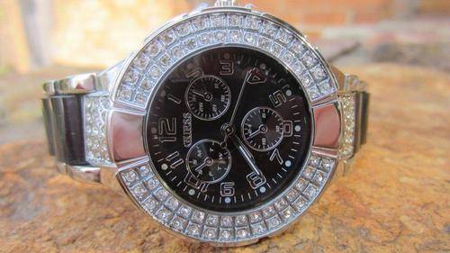 GUESS LADIES WATCH - SILVER 3 DIAL WITH BLACK STRAP!! NEWEST ARRIVAL!!!