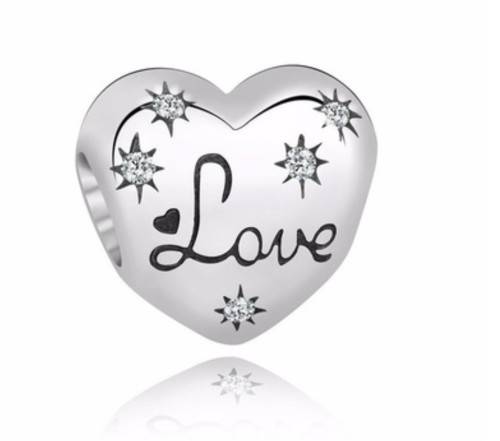 Love Script Sparkle Heart Charm fits Pandora Snake Chain Bracelet