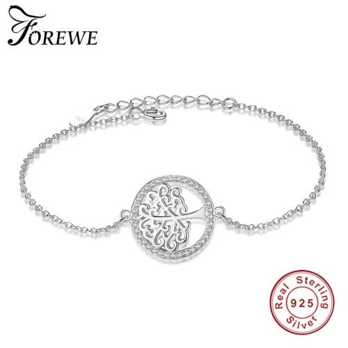Sterling Silver Tree of Life Bracelet with Austrian Rhinestone